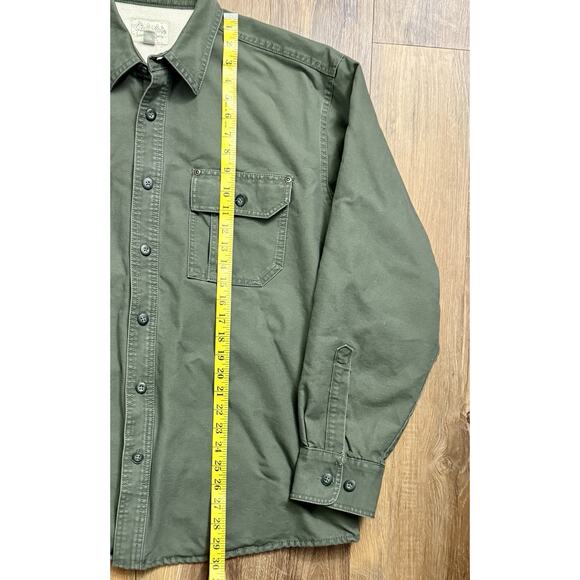 Cabela's Mens Sherpa Fleece Lined Canvas Shacket Large Olive Green Jacket EUC - Picture 4 of 14